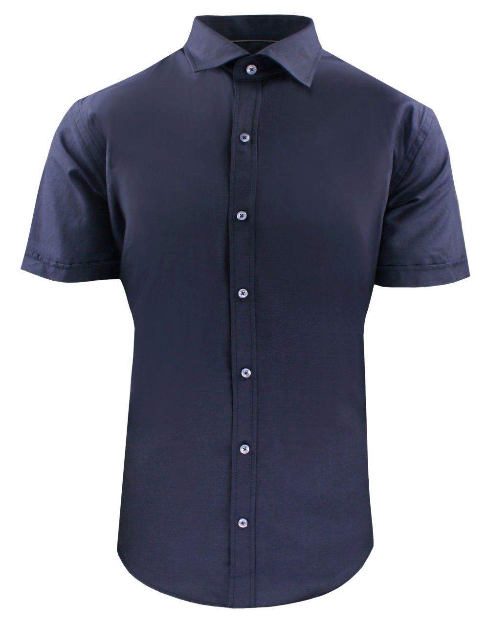 Taliowana Koszula Elegancka, Krótki Rękaw - Quickside - Granatowa