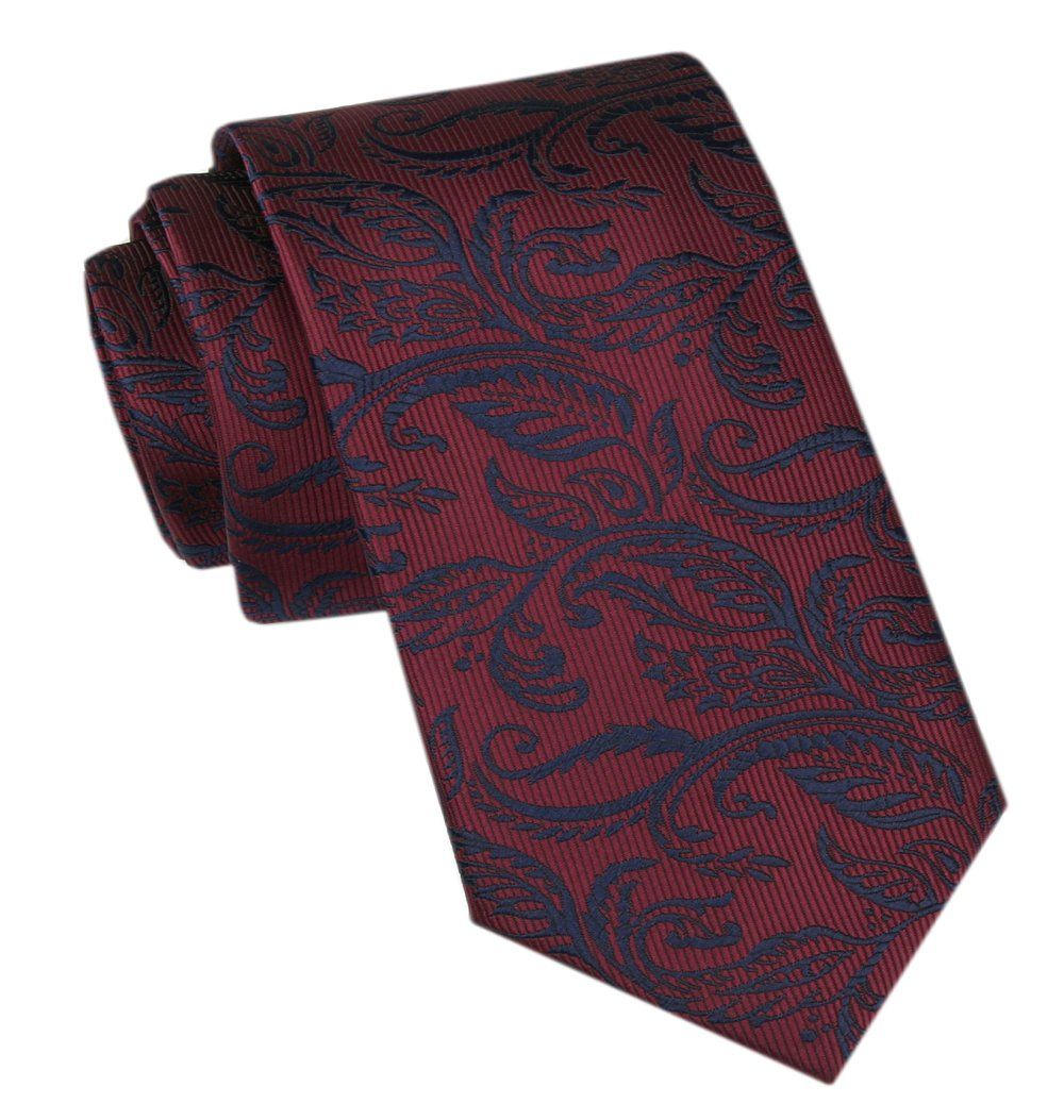 Modny Męski Krawat - Alties - Bordowy, Duży Wzór Florystyczny
