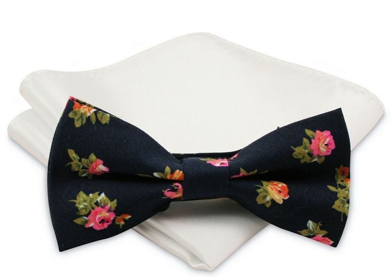 Modna Mucha Męska - Alties - Granatowa w Róże