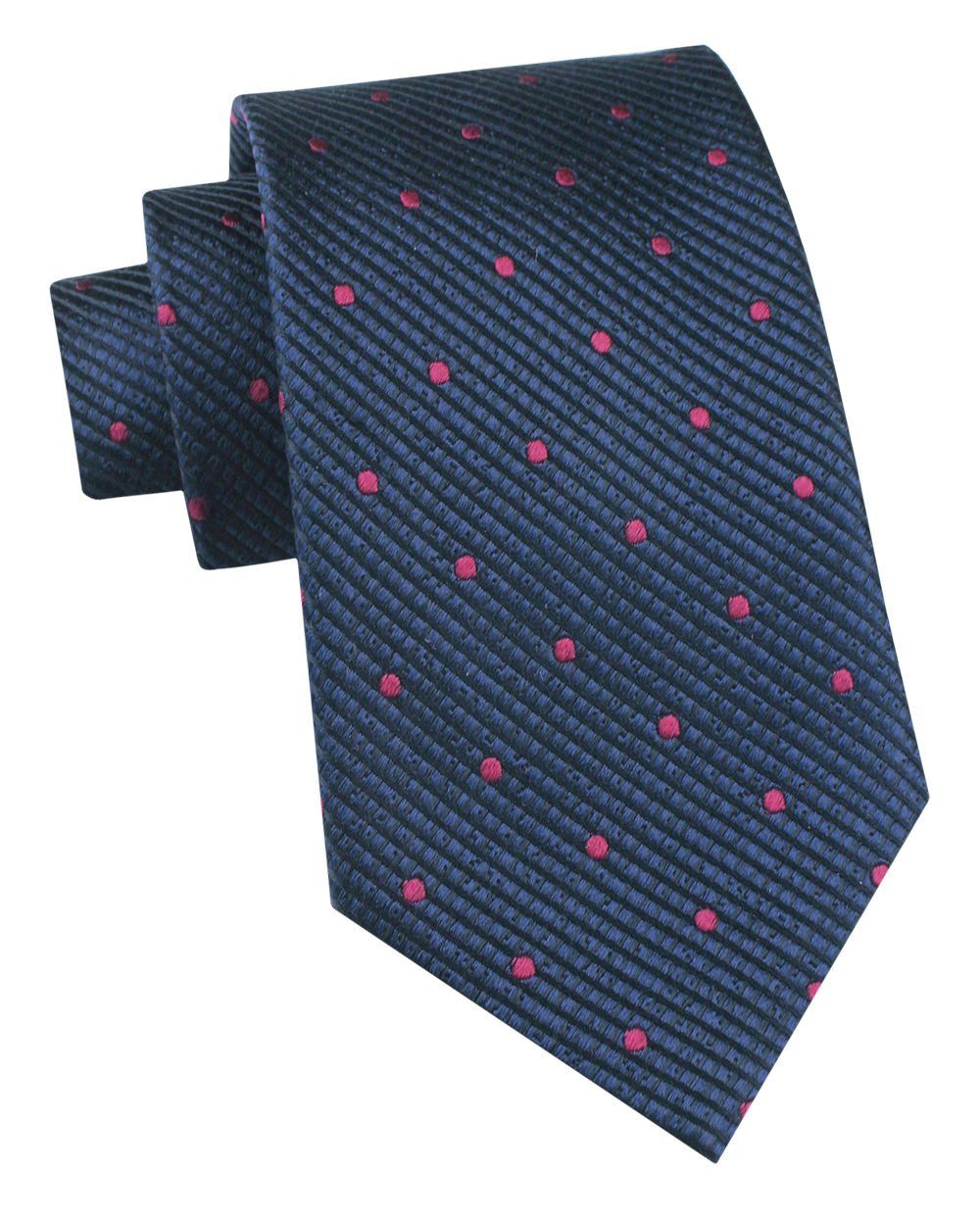 Jedwabny Krawat Męski - His Story - Granat, Drobne Groszki