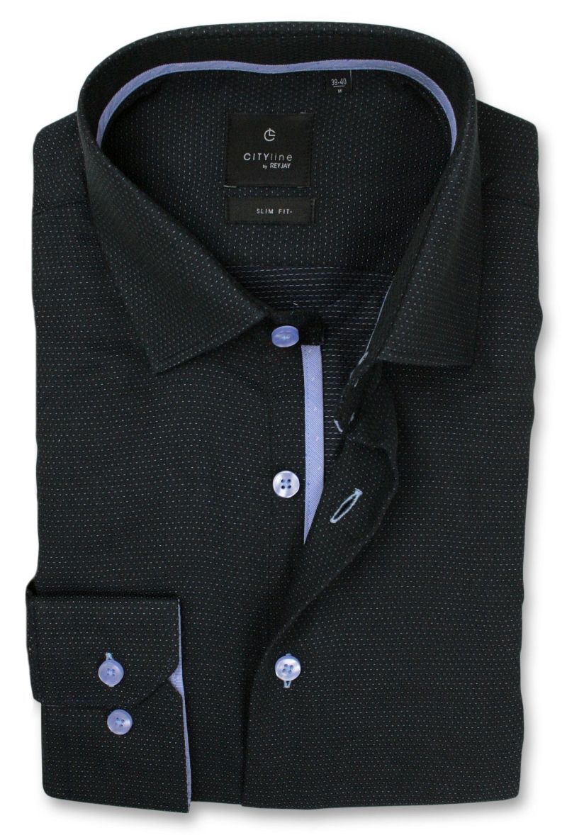 Koszula Męska REY JAY, Slim-Fit, Długi Rękaw, Grafitowa w Drobny Groszek