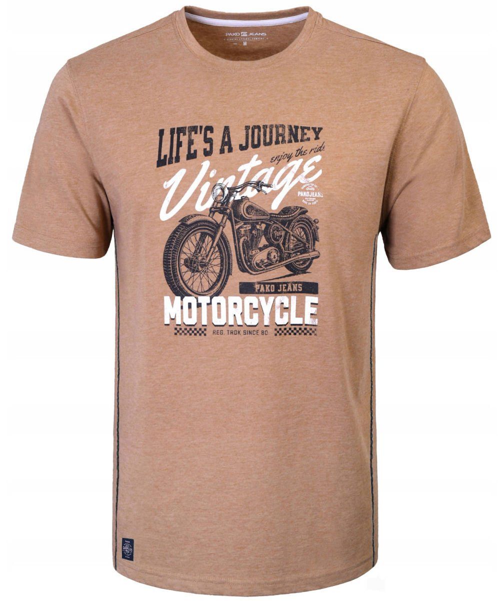 T-Shirt (Koszulka) Męska - Pako Jeans - Melanżowa Kawa z Mlekiem, Motocykl