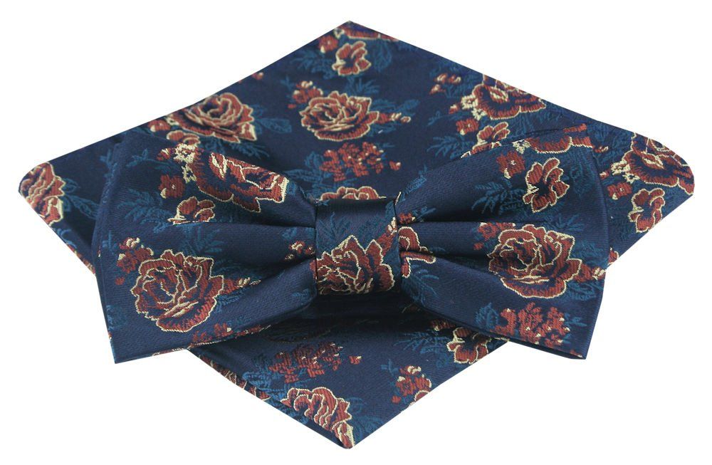 Mucha Męska z Poszetką - Alties - Ciemnoniebieska w Róże