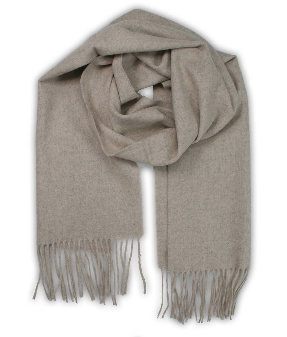 Szalik Szaro-Beżowy Jednokolorowy, Miękki, Delikatny, z Frędzlami, Cashmink -V.Fraas