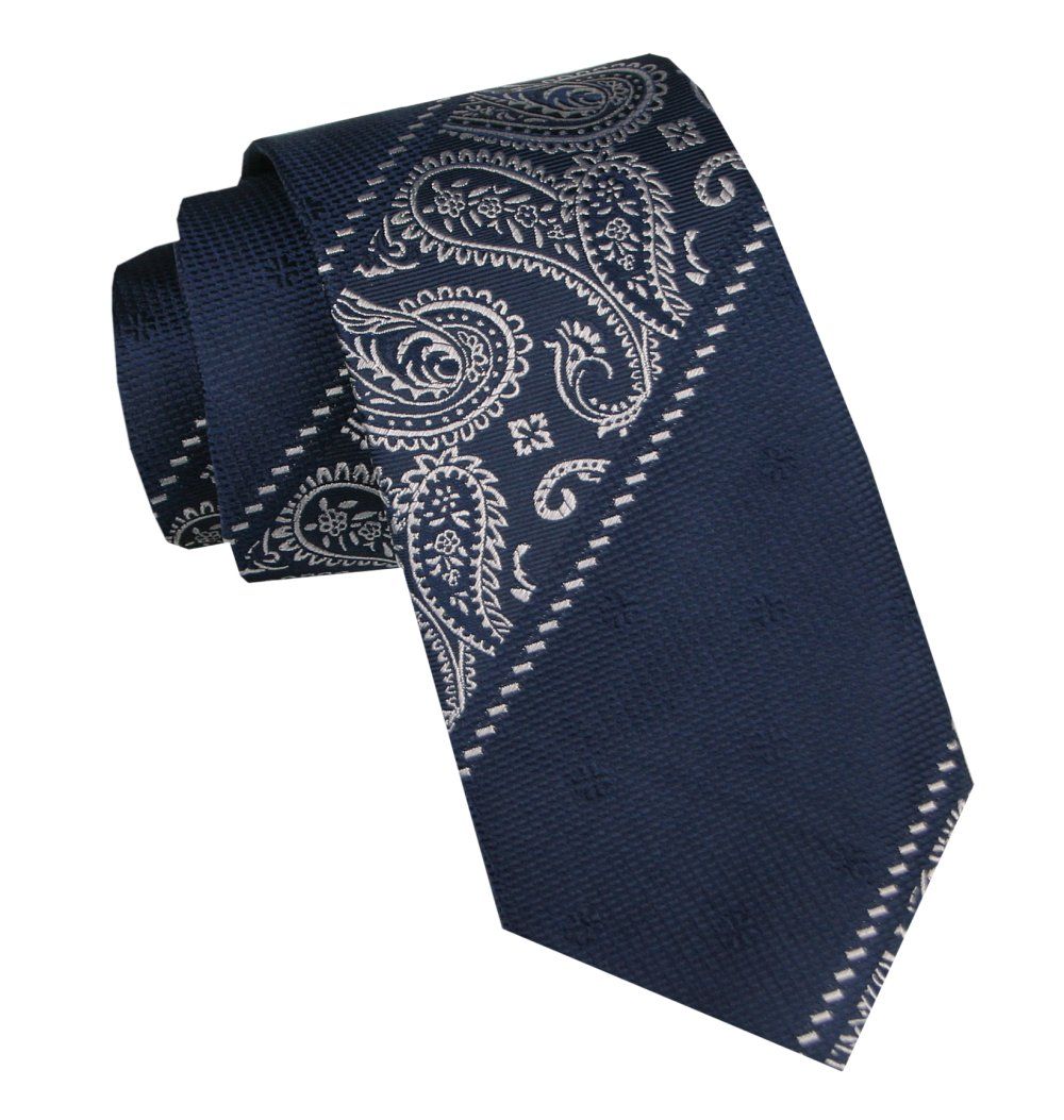 Elegancki i Modny Krawat Jedwabny - Alties - Elegancki Granat, Akcenty Paisley