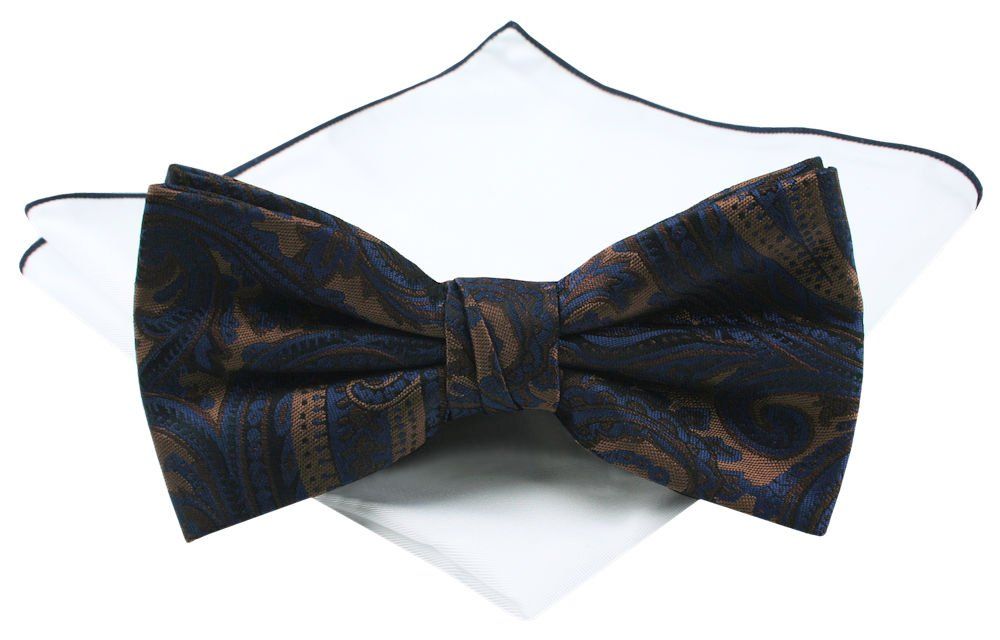 Męska Mucha (Poszetka w Zestawie) - Chattier - Granatowo-Brązowa