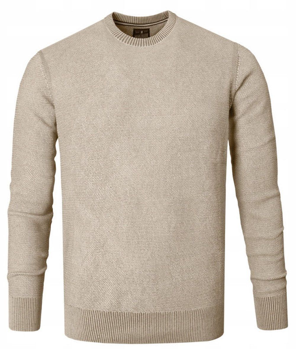 Męski Sweter Bawełniany, Delikatna Faktura Materiału - Pako Jeans - Beżowy