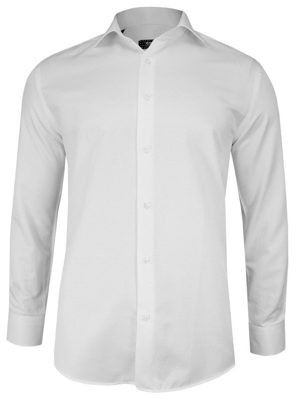 Biała Bawełniana Koszula z Długim Rękawem -GRZEGORZ MODA MĘSKA- Taliowana, Tłoczony Wzór