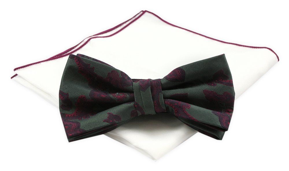 Mucha Męska z Białą Poszetką - Chattier - Zieleń Mundorowa, Bordowe Kwiaty