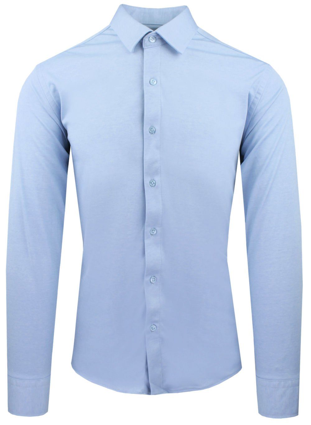 Męska Koszula z Dzianinowej Tkaniny - Krój Taliowany - Błękit