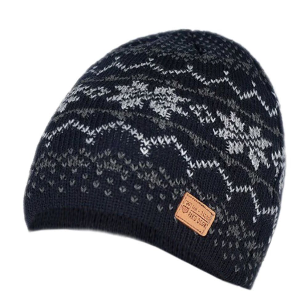 Czapka Zimowa, Granatowa w Śnieżki, Ciepła, Podszyta Polarem, Męska -Pako Jeans