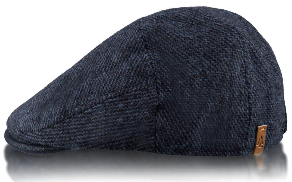 Melanżowy, Ocieplany Kaszkiet Męski z Wełną - Alties - Granatowy
