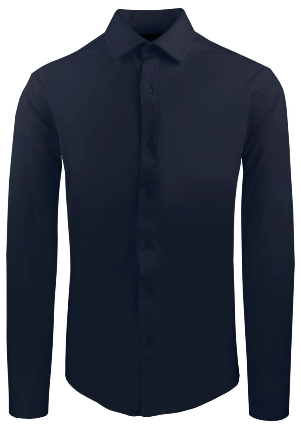 Elegancka Koszula z Dzianinowej Tkaniny - Prosty Krój - Granatowa