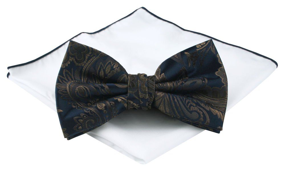 Mucha Męska z Poszetką (Zestaw) - Chattier - Granat z Brązem, Kwiaty