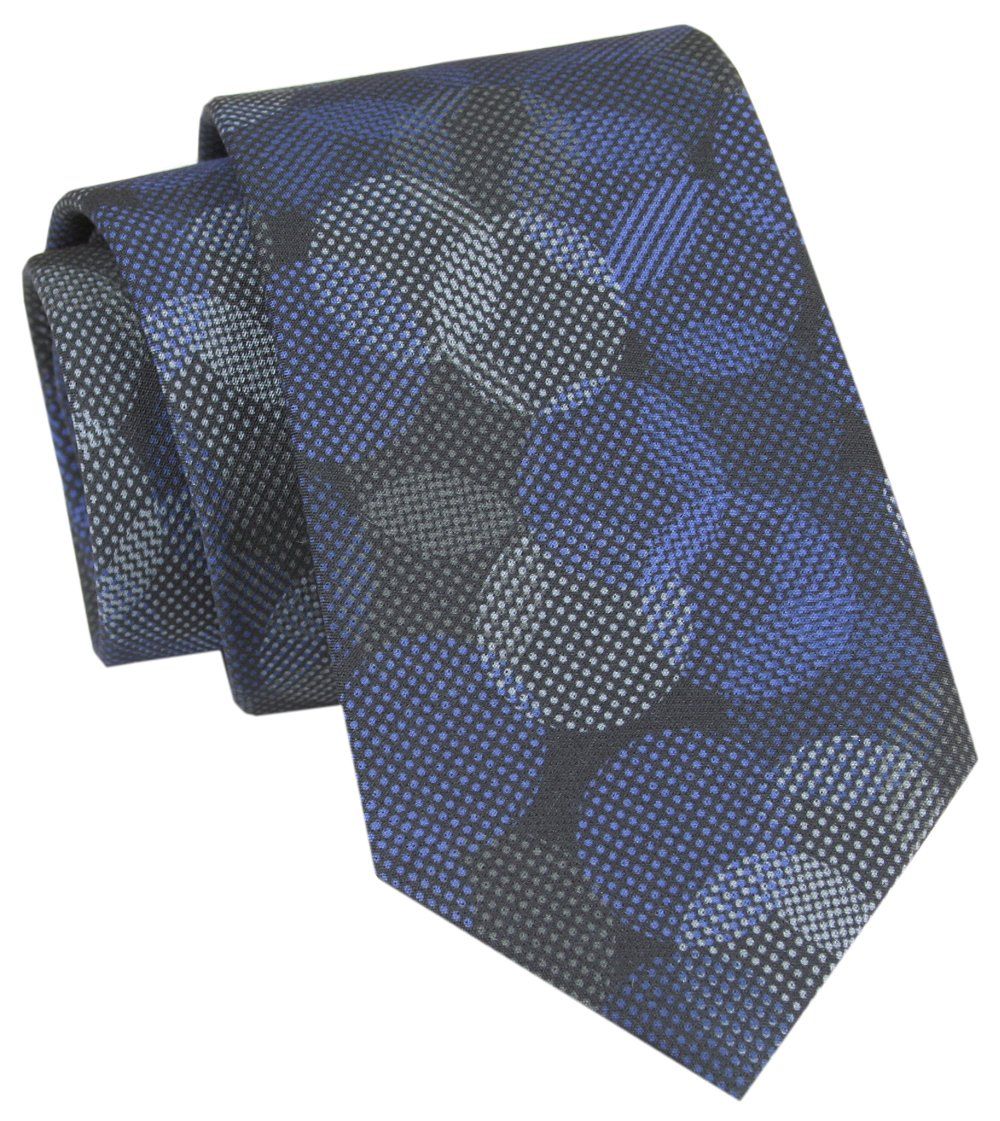 Matowy Krawat Męski z Wiskozy - His Story - Granat w Duże Grochy