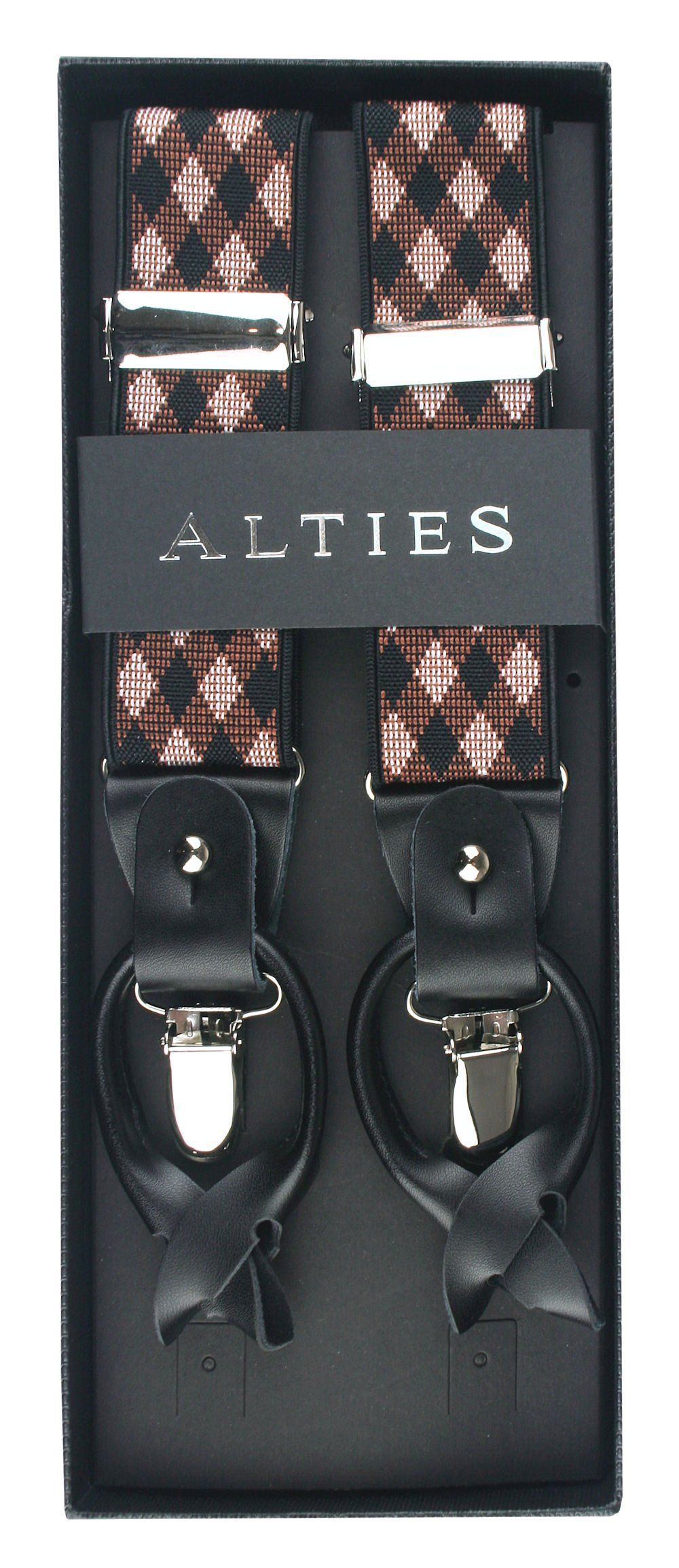 Szelki, Zapięcie na Guziki lub Żabki -ALTIES- Brąz i Beż w Kratkę