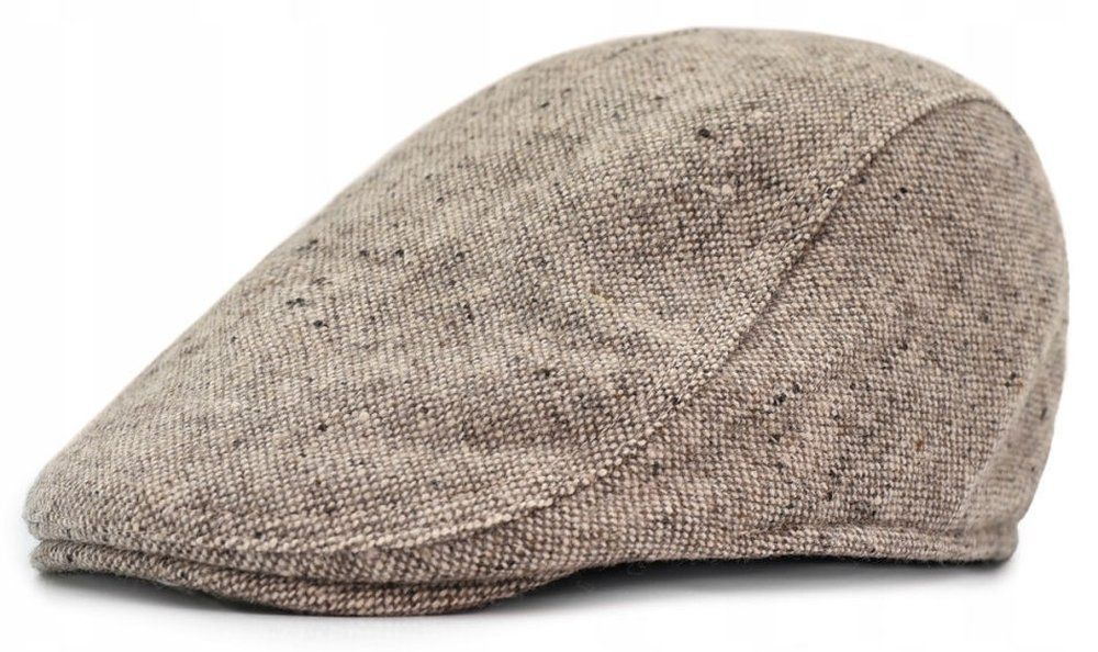 Wełniany, Ocieplony Kaszkiet z Nausznikami - Pako Jeans - Beżowy Melanż