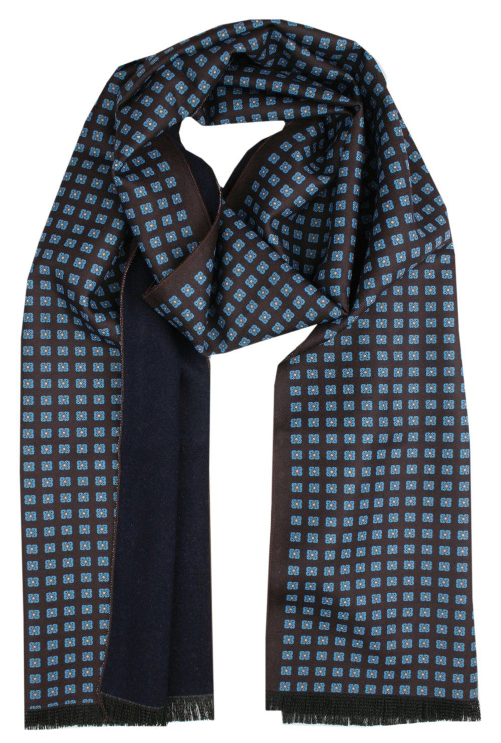 Elegancki Szalik Bawełniany - Alties - Niebieski Wzór na Brązowym Tle