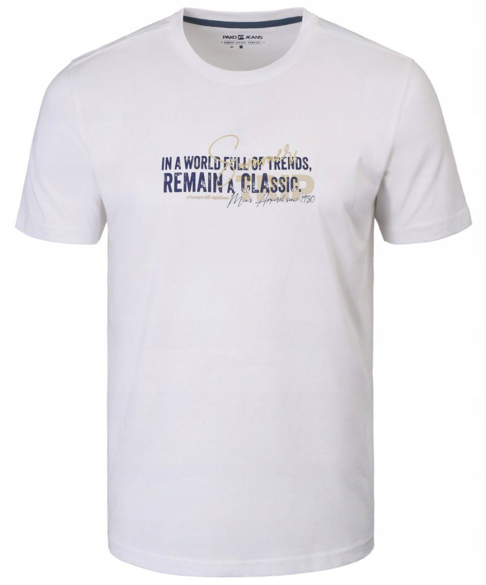 T-Shirt (Koszulka) Męska - Pako Jeans - Biała, Niewielki Nadruk
