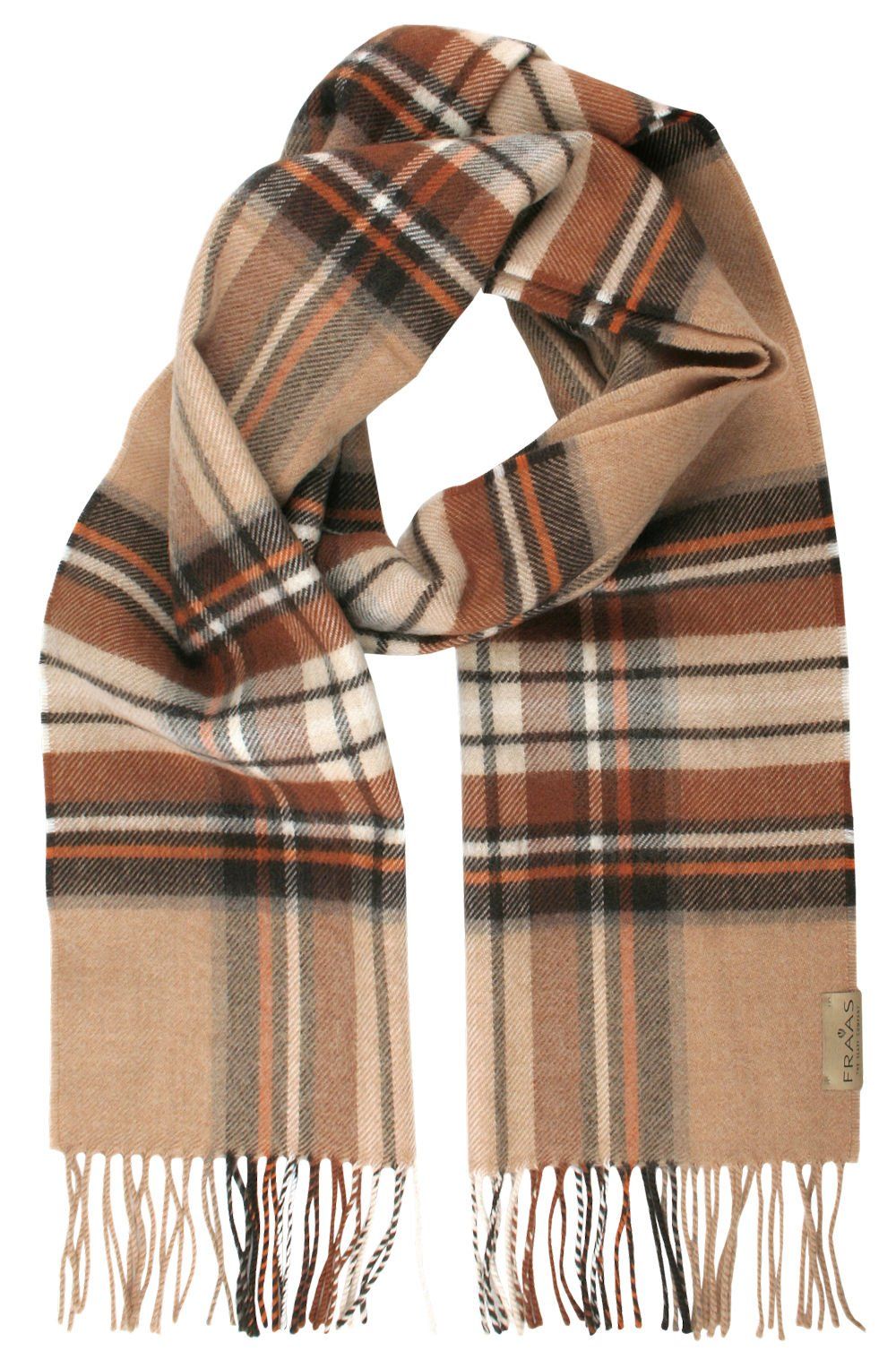 Wełniany Szalik Męski - V. Fraas - Ciepłe Brązy i Beże, Kratka