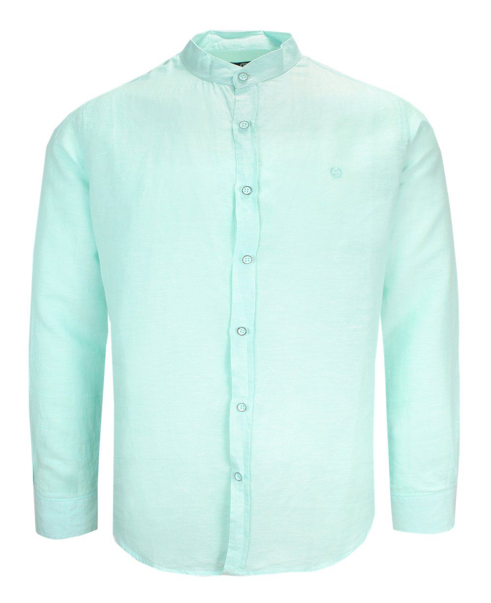 Koszula Casualowa Lniana Miętowa ze Stójką, Długi Rękaw, Męska