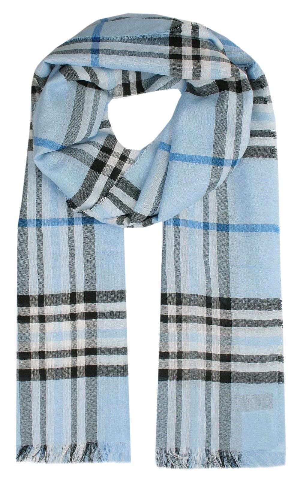 Lekki Przejściowy Szalik - V. Fraas - Błękitny w Kratkę
