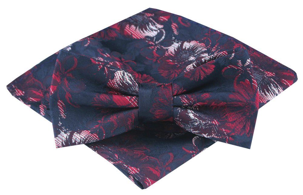 Mucha Męska z Poszetką - Alties - Granat i Czerwone Akcenty