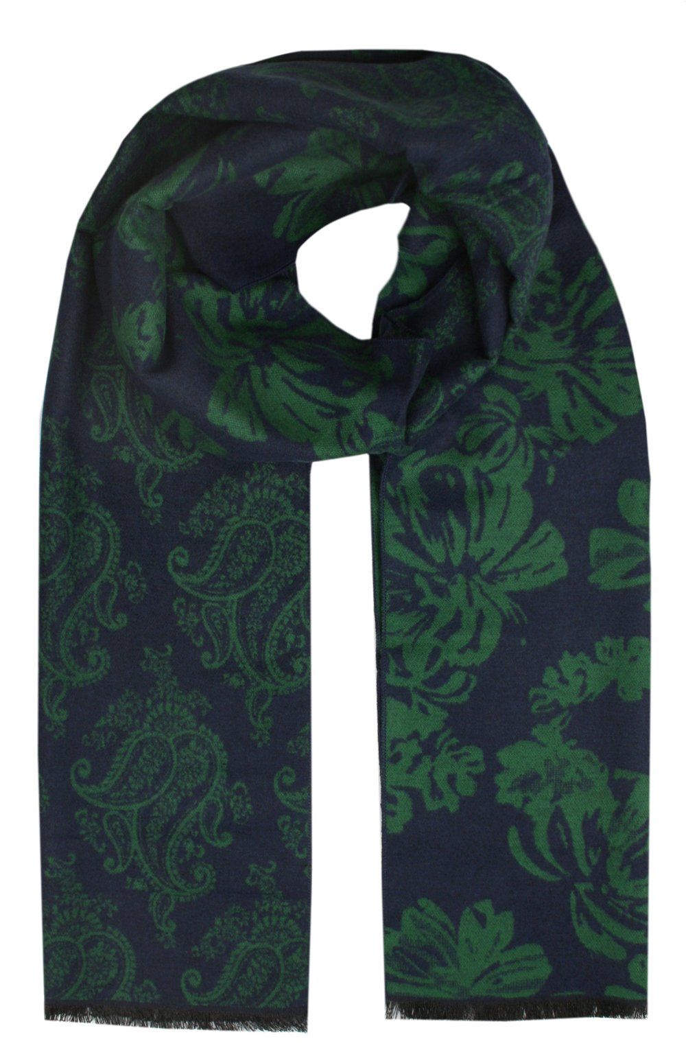 Szalik Męski Alties z Wiskozy - Granat z Zielone Kwiaty i Paisley