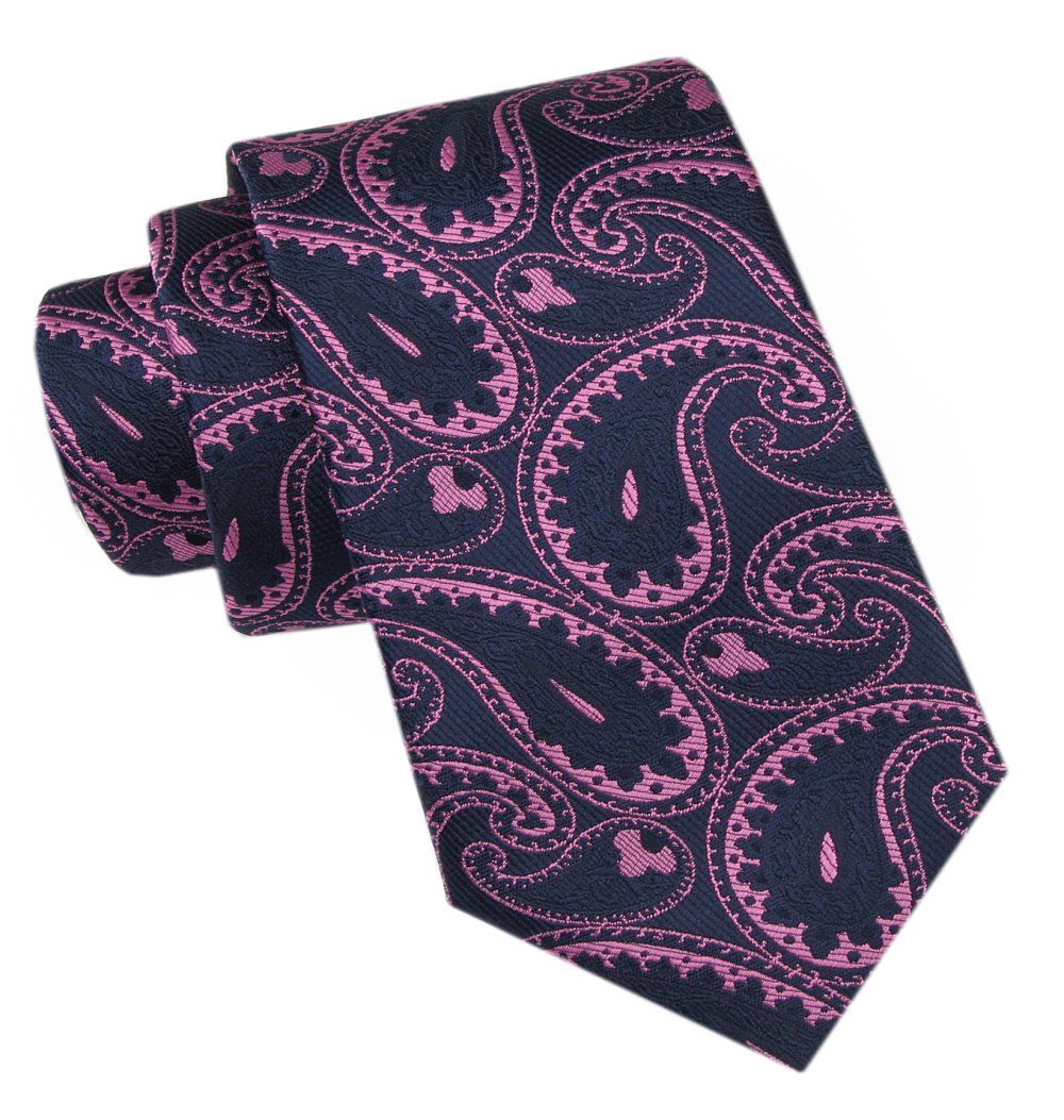 Modny Męski Krawat - Alties - Granatowy, Fioletowe Paisley