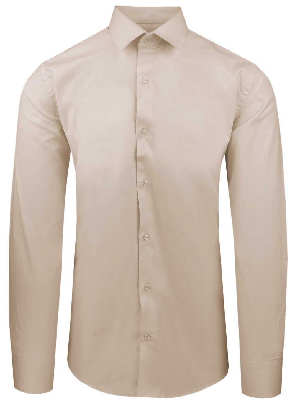 Beżowa Koszula Bawełniana o Taliowanym Kroju, Jednokolorowa