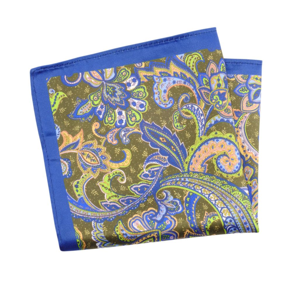 Poszetka Męska ALTIES, Chabrowo-Zielona Wzór Paisley, Łezki, Męska, Elegancka