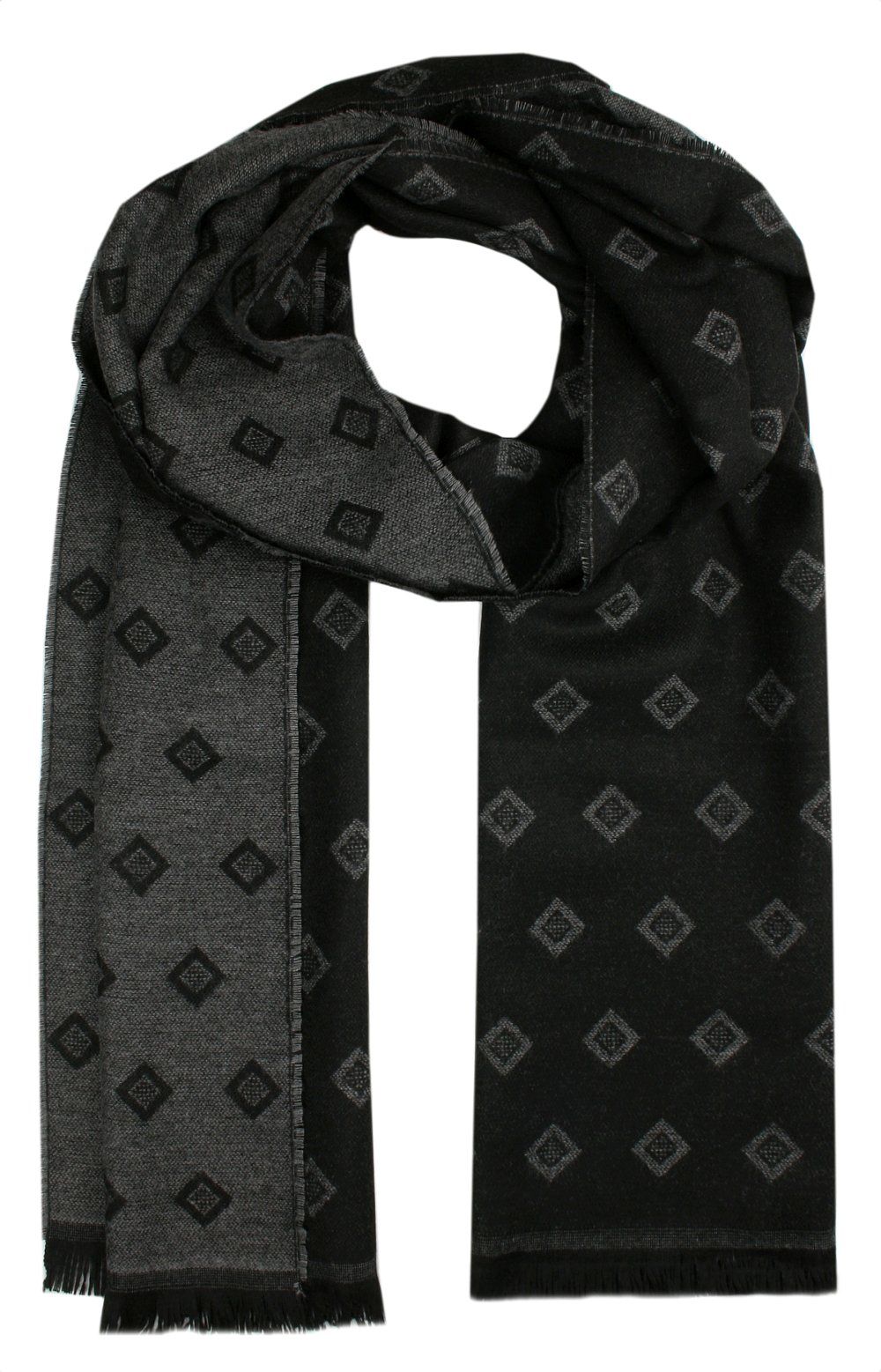 Elegancki Szalik Męski z Wiskozą - His Story - Czarno-Grafitowy, Wzór Geometryczny