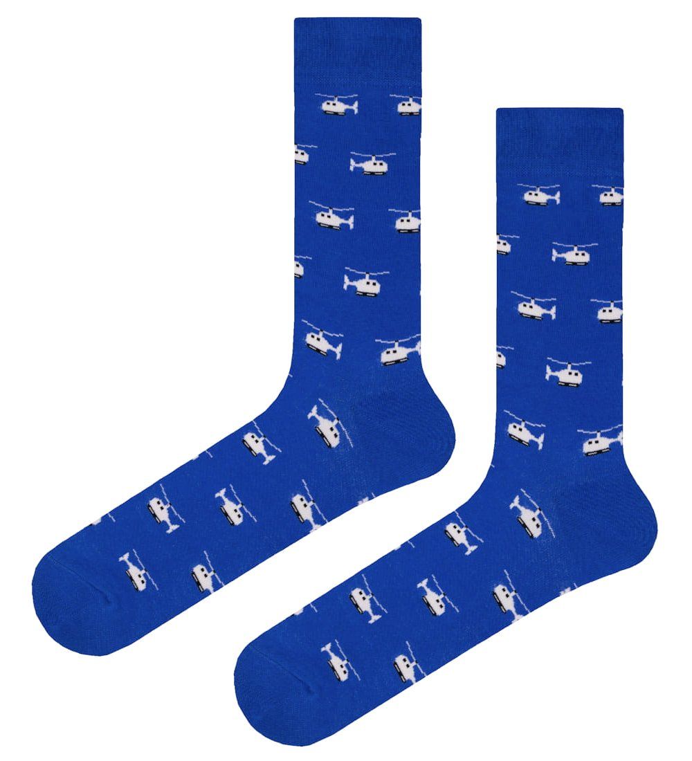 Tematyczne Skarpetki Bawełniane - Niebieskie w Helikoptery