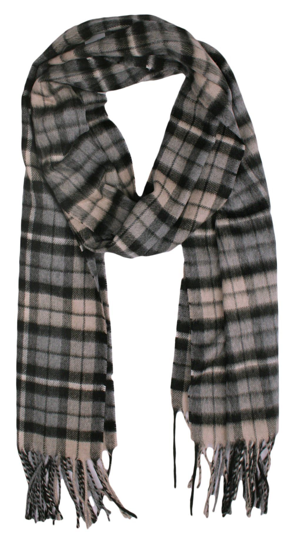 Szalik, Szary Miękki w Kratkę, Delikatny, z Frędzlami, Cashmink -V.Fraas