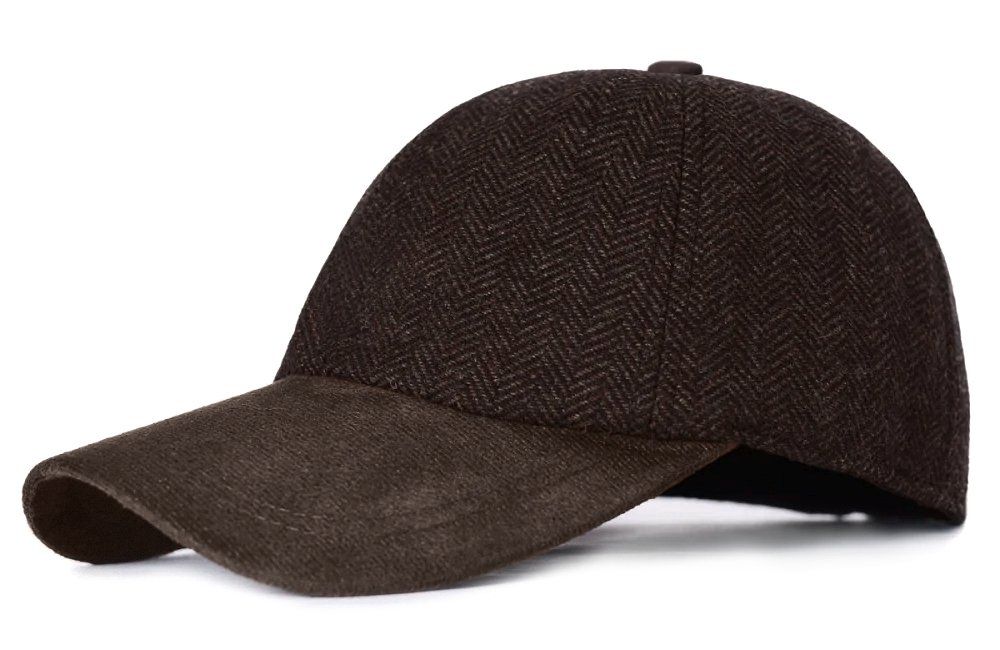 Jesienno Zimowa Czapka z Daszkiem, w Jodełkę - Pako Jeans - Brązowa