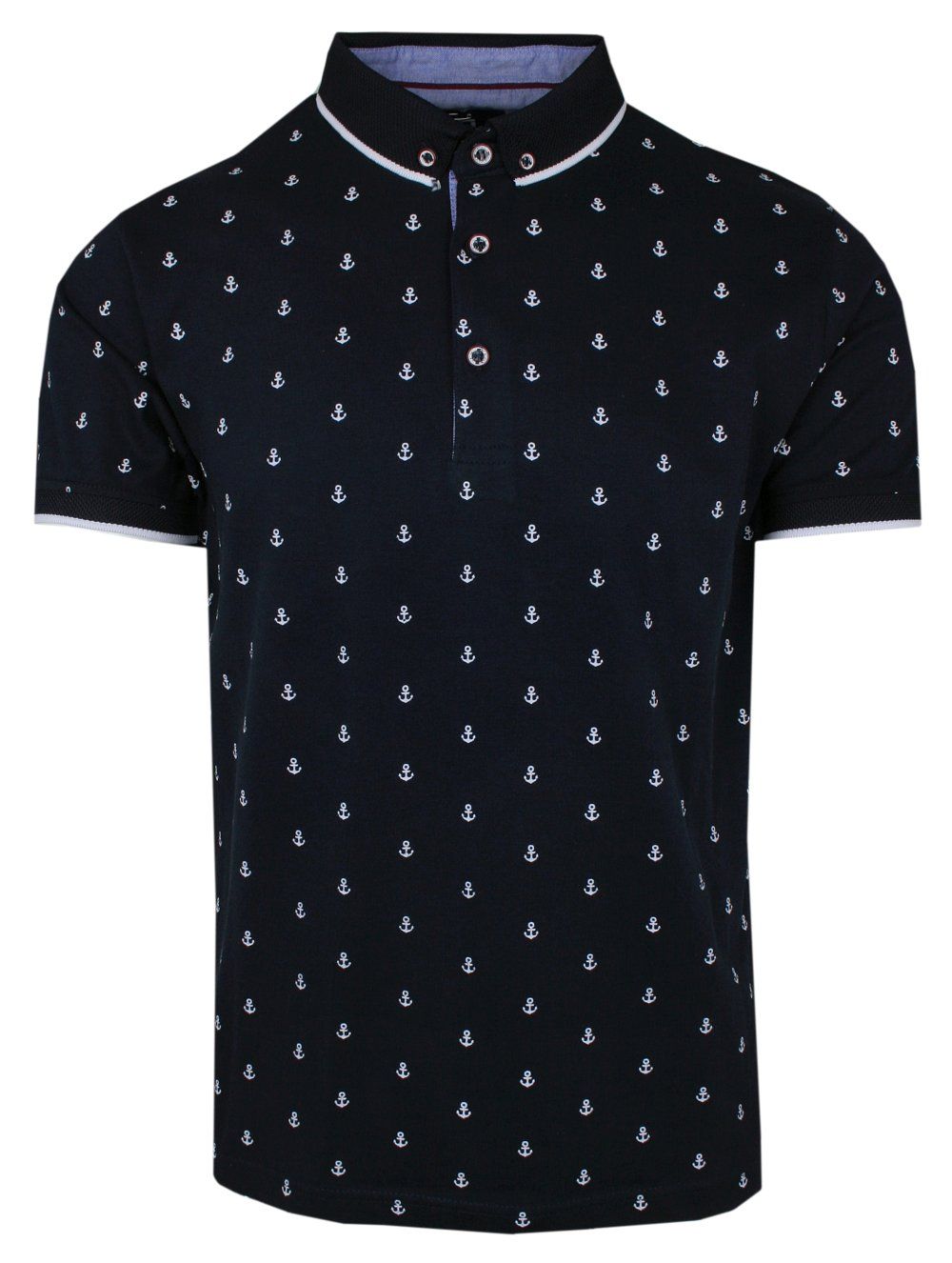Koszulka POLO, Granatowa w Kotwice, Krótki Rękaw, Męska, z Nadrukiem