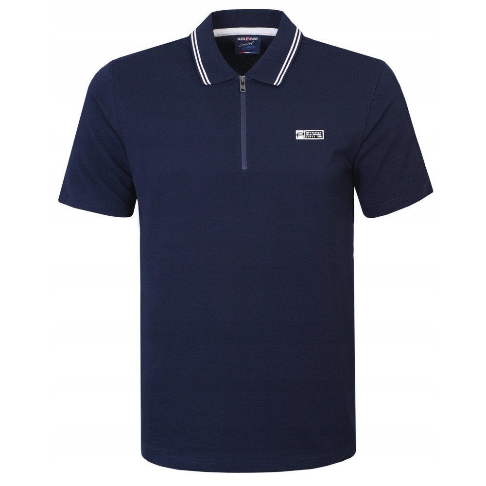 Koszulka Polo - Męska - Pako Jeans - Granatowa, Dekolt na Zamek