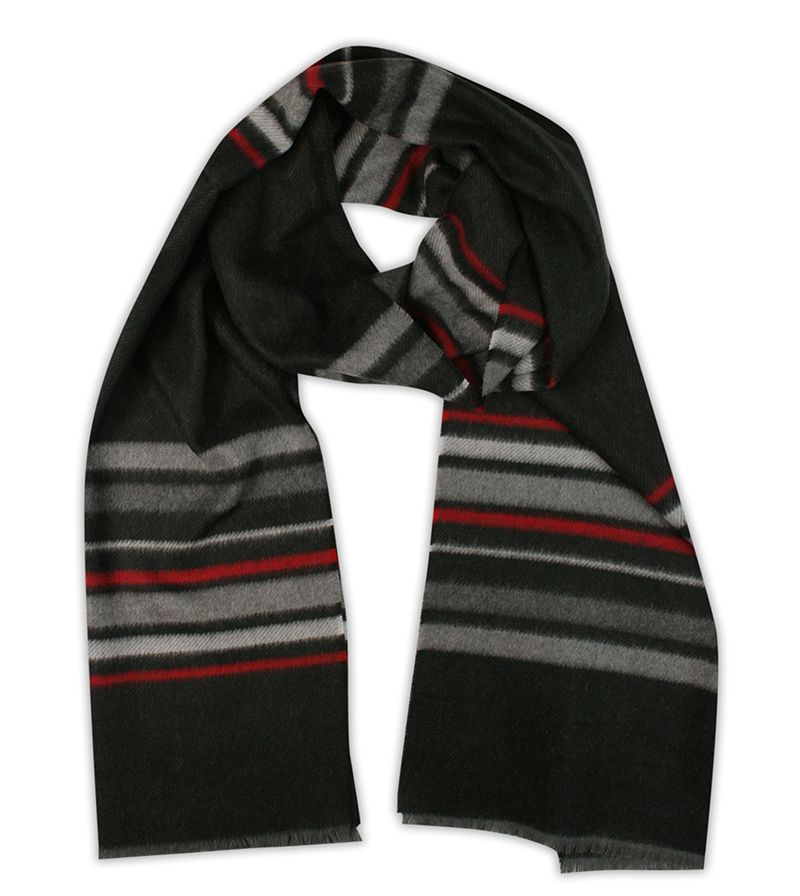 Szalik Czarno-Szary Miękki, w Paski, Prążki, Firmy V.Fraas -Cashmink- Elegancki, Męski