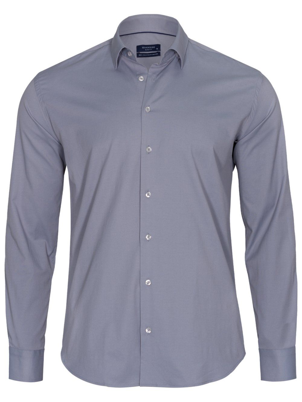 Koszula, Szara, Jednokolorowa, Bawełniana z Elastanem, Taliowana, Długi Rękaw -QUICKSIDE