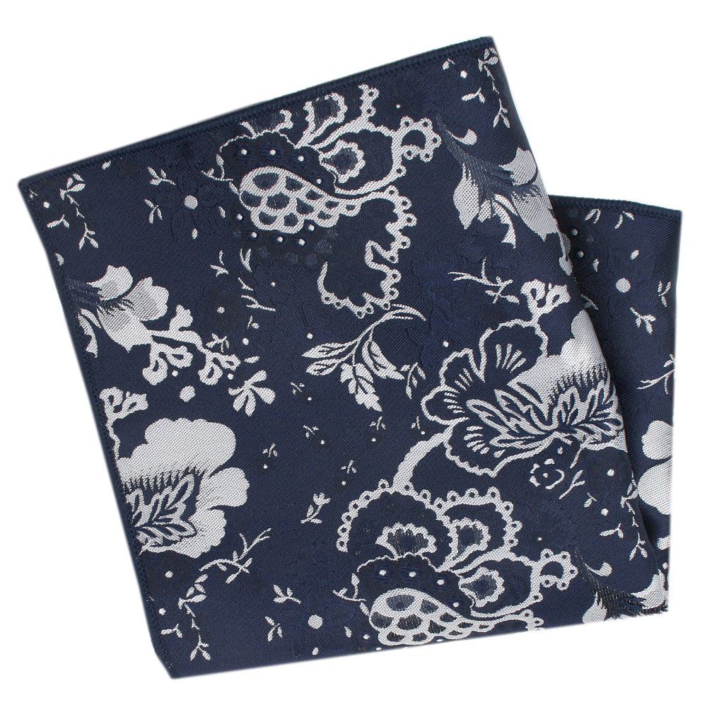 Męska, Elegancka Poszetka - Alties - Popielaty Wzór Kwiatowy, Granatowe Tło