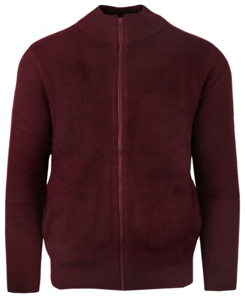 Męski Sweter Bawełniany na Zamek z Wysokim Dekoltem i Kieszeniami – Alties - Bordo