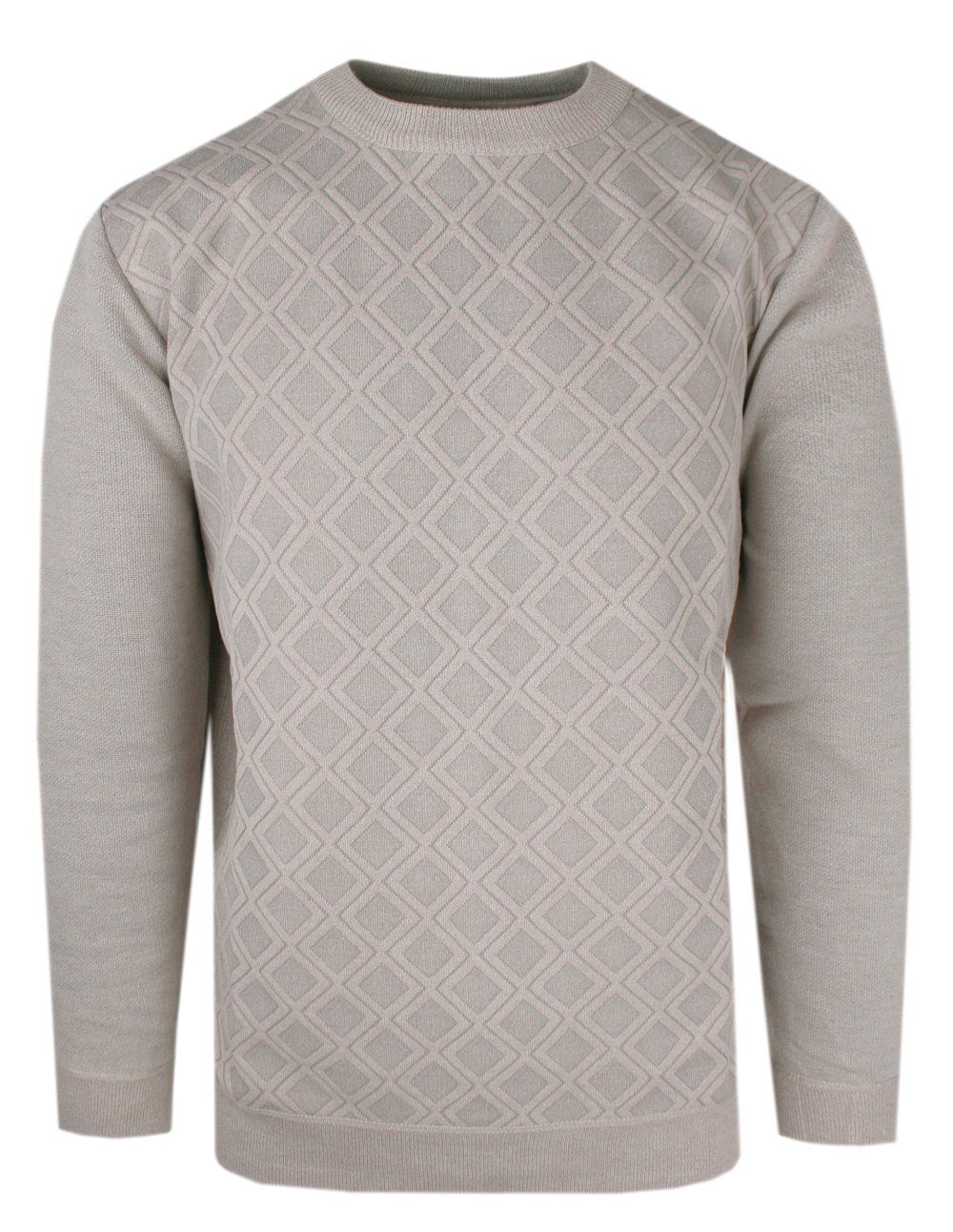 Męski Sweter - Jednokolorowy z Fakturą Materiału - Brave Soul - Beżowy