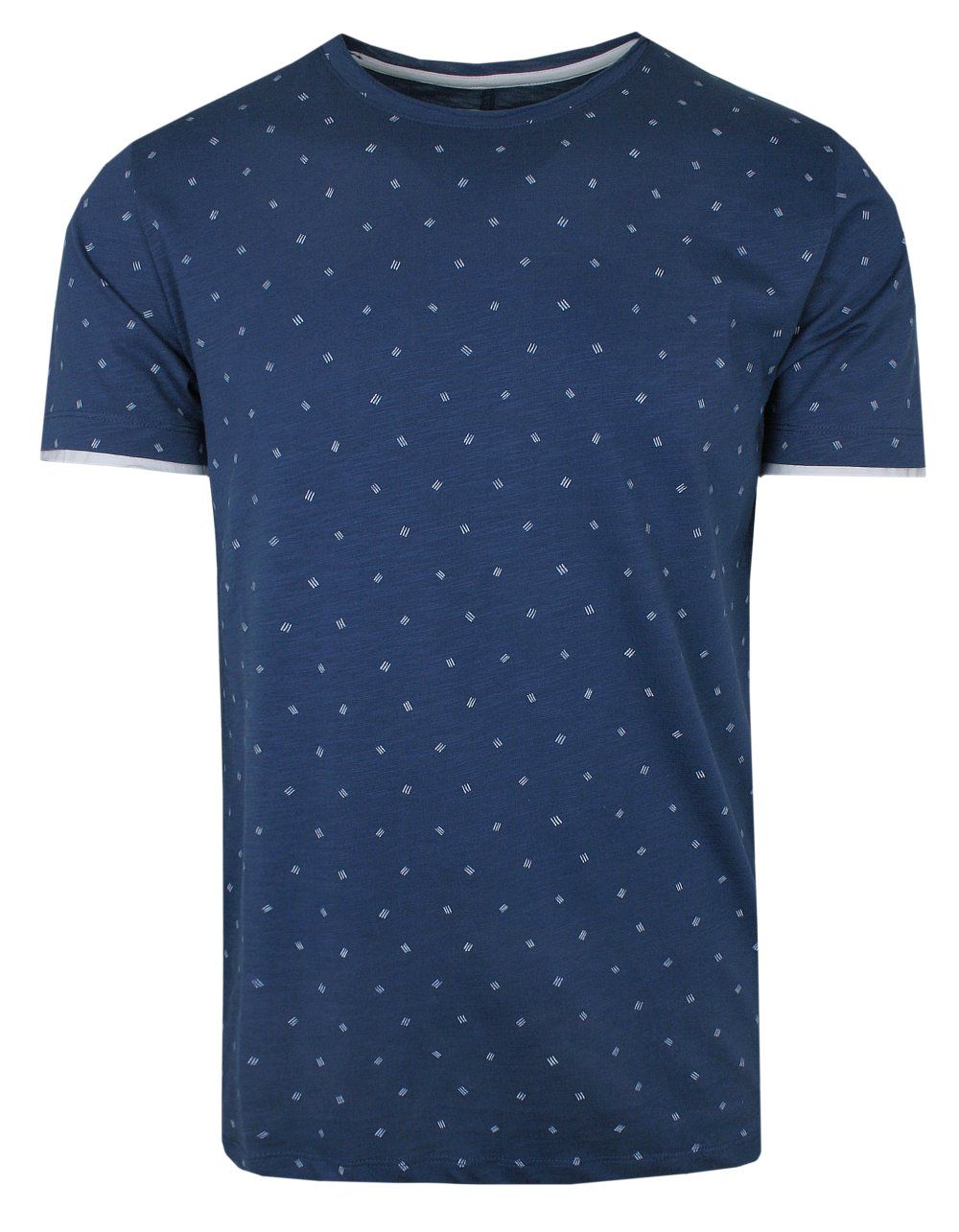 T-Shirt Granatowa z Nadrukiem Postrzępione Brzegi, Koszulka, Krótki Rękaw, U-neck