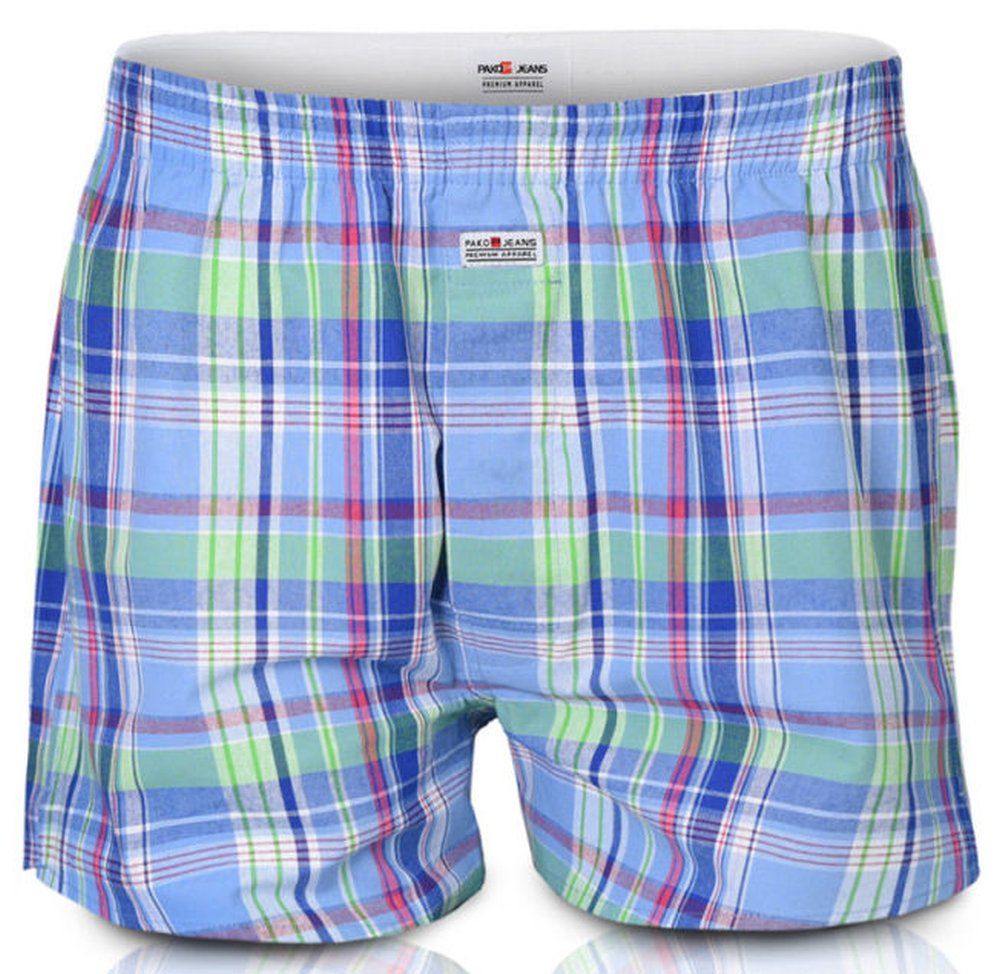 Luźne Męskie Bokserki, Bawełniane - Pako Jeans - Niebieskie w Kratkę