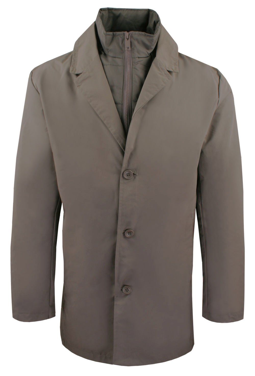 Krótki, Męski Płaszcz Przejściowy z Wysokim Kołnierzem - Brave Soul - Taupe