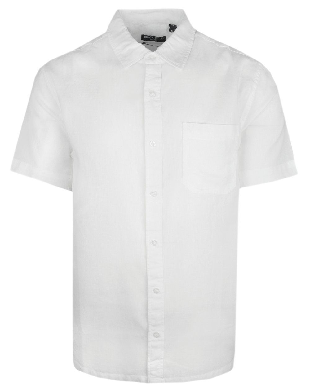 Koszula Weekendowa z Lnem, Krótki Rękaw - Brave Soul - Biała
