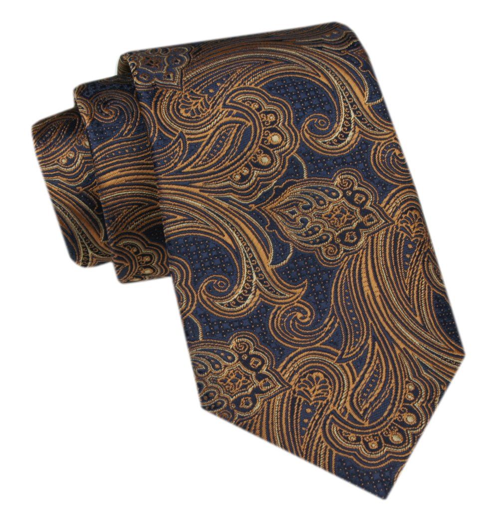 Modny Krawat Męski - Alties - Ciemnozłoty Wzór Orientalny