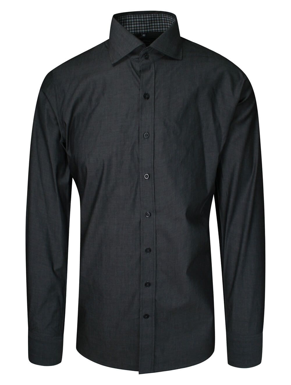 Koszula Męska, Szara, Popielata, Elegancka z Długim Rękawem, 100% Bawełna, Taliowana -CHIAO