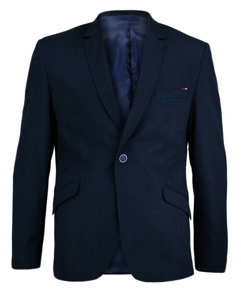 Granatowa Marynarka, Taliowana, 1 Guzik, 2 Rozcięcia - Casino, Męska