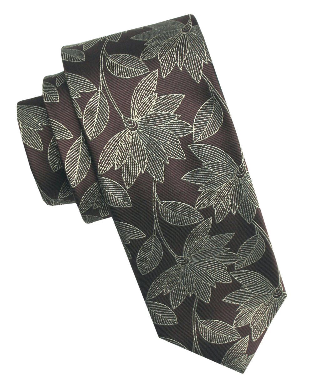 Elegancki i Modny Męski Krawat - Angelo di Monti - Czekoladowy Brąz, Kwiaty Duże